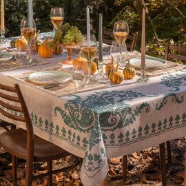 Tablecloth - Bagrationi - Beige/Turquoise - Polyester, ზომა: 140 x 140 სმ, Material: Polyester