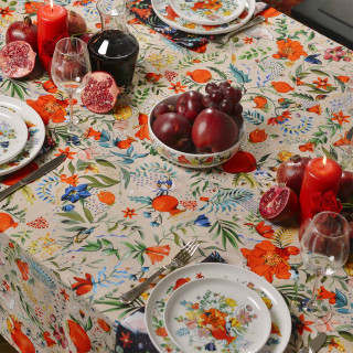Tablecloth - Pomegranates garden - White, ზომა: 140 x 140 სმ, Material: Polyester