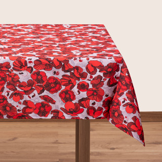 სუფრა - ყაყაჩო - თეთრი, ზომა: 140 x 140 სმ, აირჩიეთ მასალა: პოლიესტერი