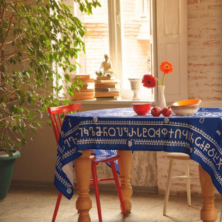 Tablecloth - Alphabet - Blue, ზომა: 210 x 140 სმ, Material: Cotton