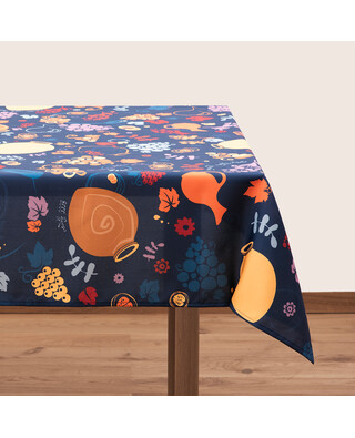 Tablecloth - Qvevrebi - Blue, Material: Polyester, Size: 140x140