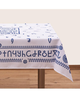 Tablecloth - Alphabet - White, Material: Polyester, Size: 140x140