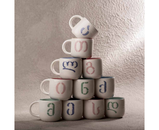 Handmade Mug - Alphabet, bluetabla: თ
