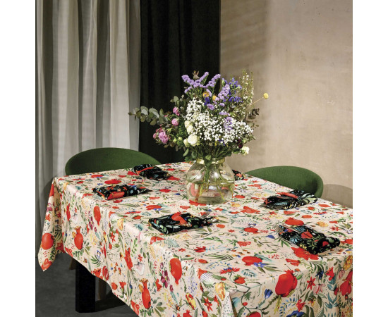 Tablecloth - Pomegranates garden - White, ზომა: 140 x 140 სმ, Material: Polyester