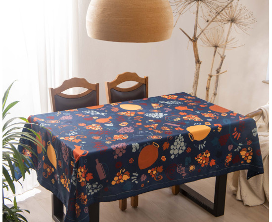 Tablecloth - Wine - Blue, Size: 140 x 140 cm, Material: Cotton