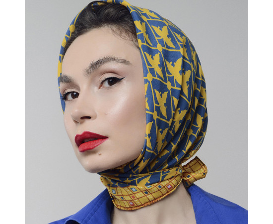 Silk Scarf - Mariam-Martha - BlueTabla, Scarf size: 65 x 65 cm