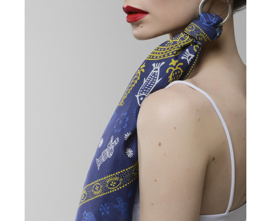 Silk Scarf - Meidani - Blue/Golden