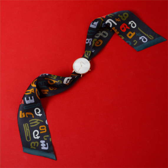 მაჯის საათი - ენ - ოქროსფერი, სამაჯურის მასალა: აბრეშუმი, 4 სურათი