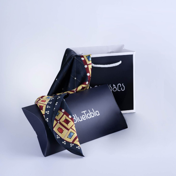 Silk Scarf - Tamar - BlueTabla, Scarf size: 65 x 65 cm, 3 image