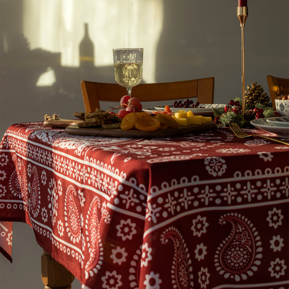 Tablecloth - Kala - Red, ზომა: 140 x 140 სმ, Material: Polyester, 2 image Tablecloth - Kala - Red, ზომა: 140 x 140 სმ, Material: Polyester, 2 image