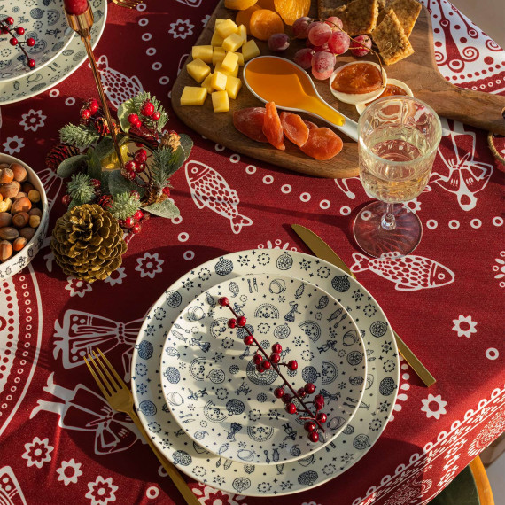 Tablecloth - Kala - Red, ზომა: 140 x 140 სმ, Material: Polyester, 4 image Tablecloth - Kala - Red, ზომა: 140 x 140 სმ, Material: Polyester, 4 image