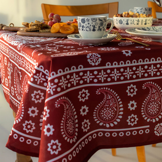 Tablecloth - Kala - Red, ზომა: 140 x 140 სმ, Material: Polyester, 5 image Tablecloth - Kala - Red, ზომა: 140 x 140 სმ, Material: Polyester, 5 image