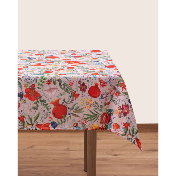 სუფრა - ბროწეულების ბაღი - თეთრი, ზომა: 140 x 140 სმ, აირჩიეთ მასალა: პოლიესტერი, 2 სურათი