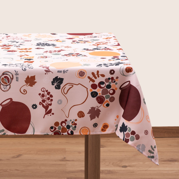 სუფრა - ქვევრები - თეთრი, ზომა: 140 x 140 სმ, აირჩიეთ მასალა: პოლიესტერი სუფრა - ქვევრები - თეთრი, ზომა: 140 x 140 სმ, აირჩიეთ მასალა: პოლიესტერი