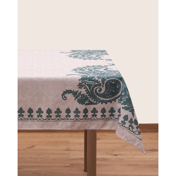 Tablecloth - Bagrationi - Beige/Turquoise - Polyester, ზომა: 140 x 140 სმ, Material: Polyester, 2 image Tablecloth - Bagrationi - Beige/Turquoise - Polyester, ზომა: 140 x 140 სმ, Material: Polyester, 2 image
