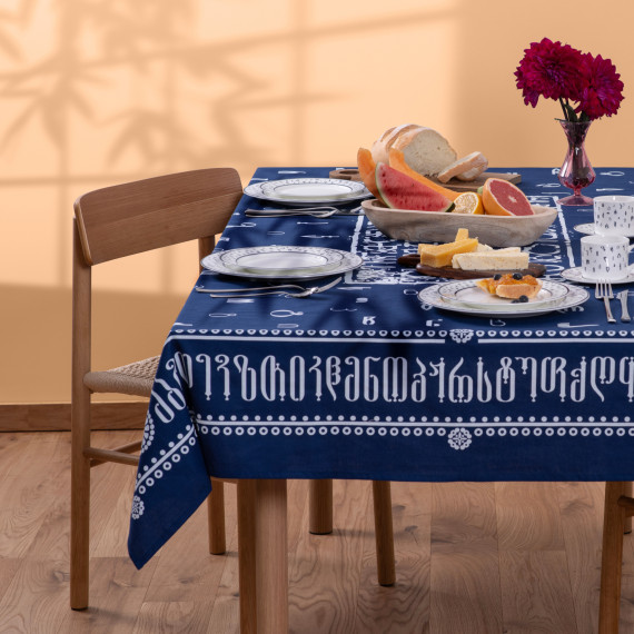 Tablecloth - Alphabet - Blue, Material: Polyester