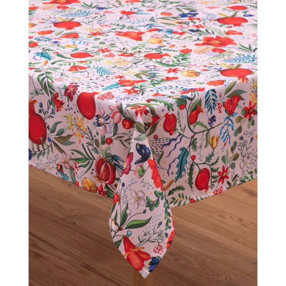 სუფრა - ბროწეულების ბაღი - თეთრი, ზომა: 140 x 140 სმ, აირჩიეთ მასალა: პოლიესტერი, 9 სურათი