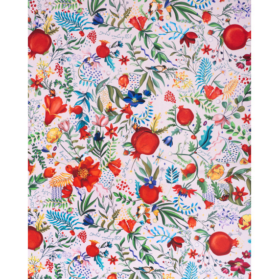 სუფრა - ბროწეულების ბაღი - თეთრი, ზომა: 140 x 140 სმ, აირჩიეთ მასალა: პოლიესტერი, 10 სურათი