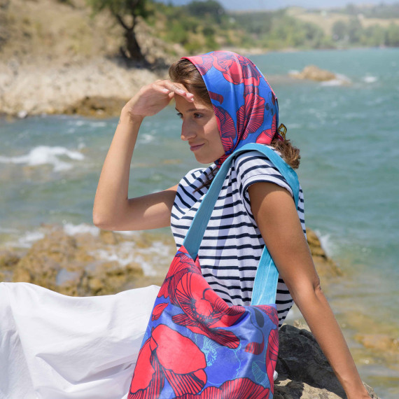 შარფი - ყაყაჩო - ლურჯი, 3 სურათი