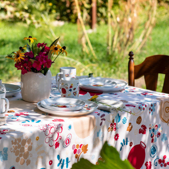 Tablecloth - Qvevrebi - White, ზომა: 140 x 140 სმ, Material: Polyester