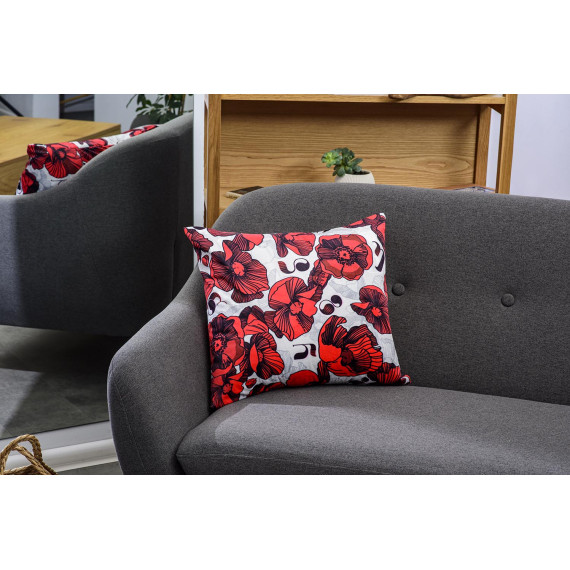 ბალიში - ყაყაჩო - თეთრი, შიგთავსი: მხოლოდ ბალიშის პირი, 2 სურათი ბალიში - ყაყაჩო - თეთრი, შიგთავსი: მხოლოდ ბალიშის პირი, 2 სურათი