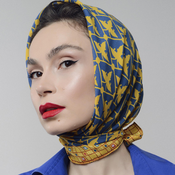 Silk Scarf - Mariam-Martha - BlueTabla, Scarf size: 89 x 89 cm