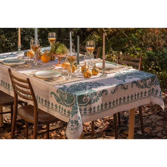 Tablecloth - Bagrationi - Beige/Turquoise - Polyester, ზომა: 140 x 140 სმ, Material: Polyester, 10 image Tablecloth - Bagrationi - Beige/Turquoise - Polyester, ზომა: 140 x 140 სმ, Material: Polyester, 10 image