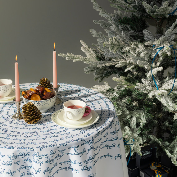 სუფრა - ვეფხისტყაოსანი - თეთრი - პოლიესტერი, ზომა: 140 x 140 სმ, აირჩიეთ მასალა: პოლიესტერი