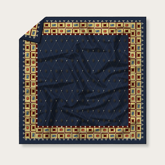 აბრეშუმის შარფი - თამარი - ლურჯი, შარფის ზომა: 65 x 65სმ, 2 სურათი