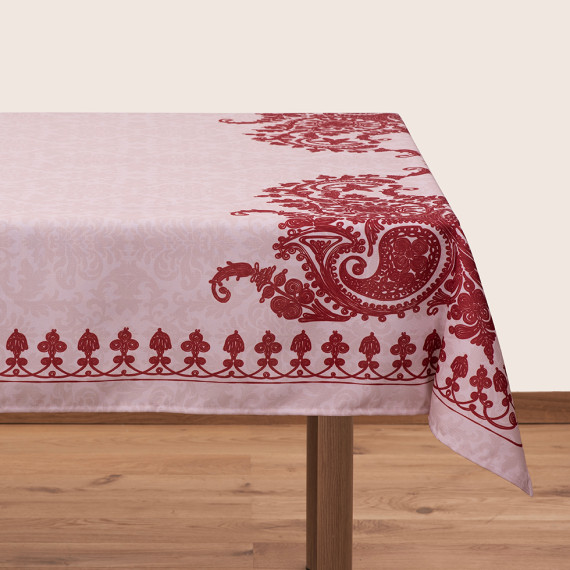 სუფრა - ბაგრატიონი - ბეჟი/წითელი - პოლიესტერი, ზომა: 140 x 140 სმ, აირჩიეთ მასალა: პოლიესტერი