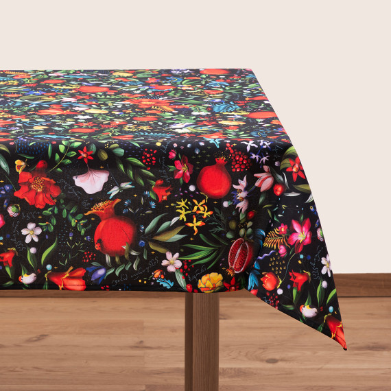 Tablecloth - Pomegranates Garden - Black, Material: Polyester, Size: 330x140