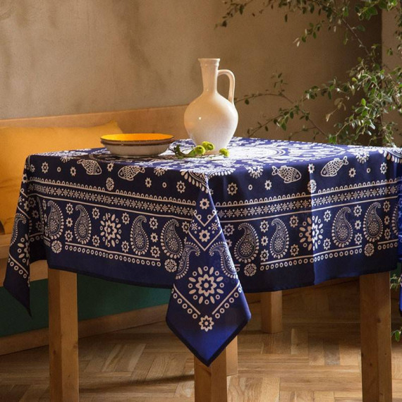 სუფრა - კალა - ლურჯი, ზომა: 140 x 140 სმ, აირჩიეთ მასალა: პოლიესტერი, 4 სურათი სუფრა - კალა - ლურჯი, ზომა: 140 x 140 სმ, აირჩიეთ მასალა: პოლიესტერი, 4 სურათი