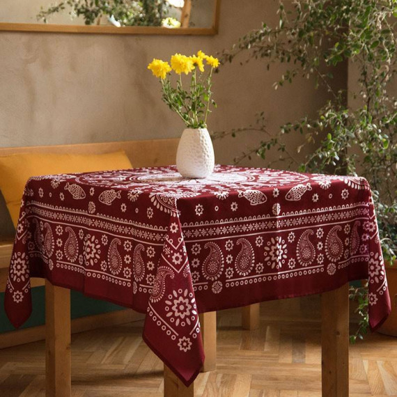 Tablecloth - Kala - Red, ზომა: 140 x 140 სმ, Material: Polyester, 3 image Tablecloth - Kala - Red, ზომა: 140 x 140 სმ, Material: Polyester, 3 image