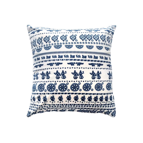 ბალიში - ლურჯი სუფრა - თეთრი, შიგთავსი: მხოლოდ ბალიშის პირი, 2 სურათი ბალიში - ლურჯი სუფრა - თეთრი, შიგთავსი: მხოლოდ ბალიშის პირი, 2 სურათი