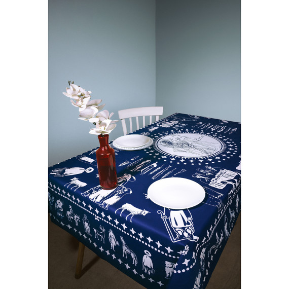 Tablecloth - Pirosmani - Blue - Polyester, ზომა: 140 x 140 სმ, Material: Polyester, 2 image Tablecloth - Pirosmani - Blue - Polyester, ზომა: 140 x 140 სმ, Material: Polyester, 2 image