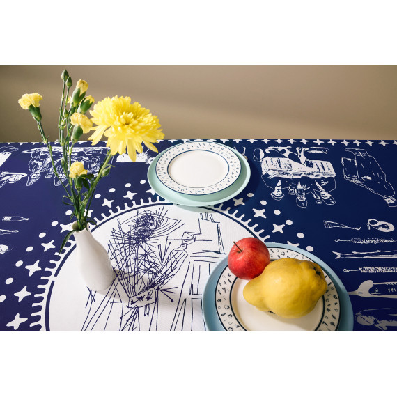 Tablecloth - Pirosmani - Blue - Polyester, ზომა: 140 x 140 სმ, Material: Polyester, 3 image Tablecloth - Pirosmani - Blue - Polyester, ზომა: 140 x 140 სმ, Material: Polyester, 3 image